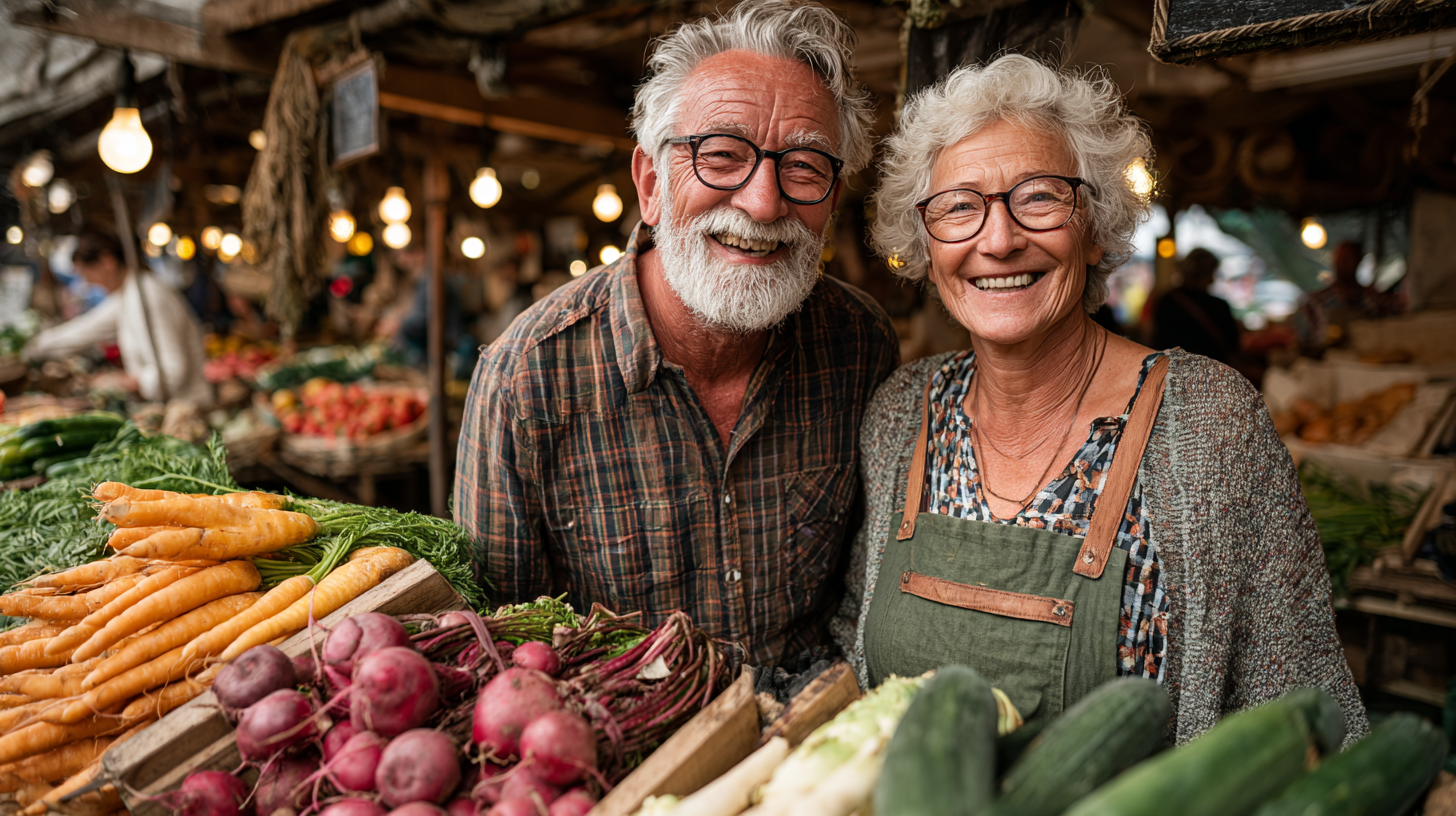 Щастлива възрастна жена с здравословна храна